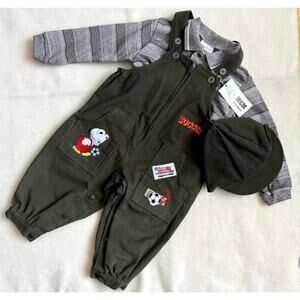 Vintage 90s MGM Kid's Fashion 3-Piece Overalls Set Boys 24M Corduroy Soccer Bear